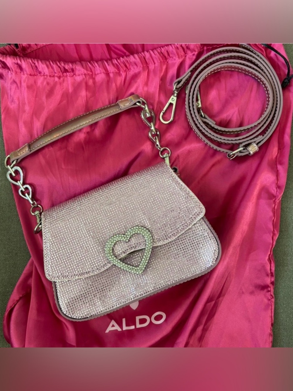 Barbie x ALDO limited edition Pink Crystal Heart Crossbody Bag